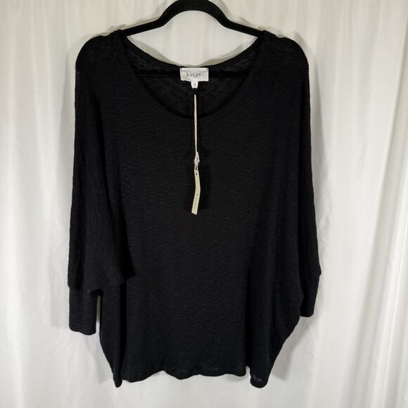 New Korye Blouse WOmen's 1X Black Knit 3/4 Sleeve Round Neck Stretch - Picture 1 of 8